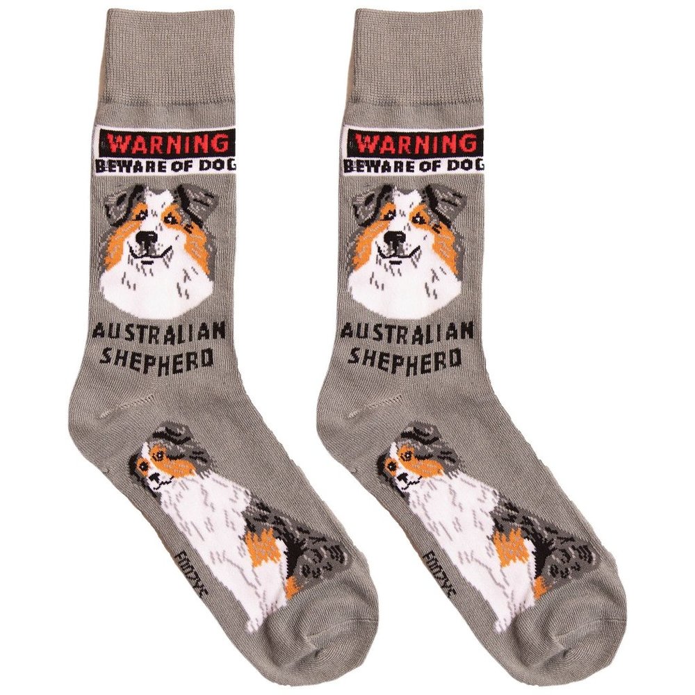 Australian Shepherd Warning Dog Men's Foozys Cute Dogs Gray 2 Pairs Socks